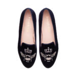 Hefner Royal Dark Blue Velvet Silver Queen Bee Embroidery (HFF1098) |