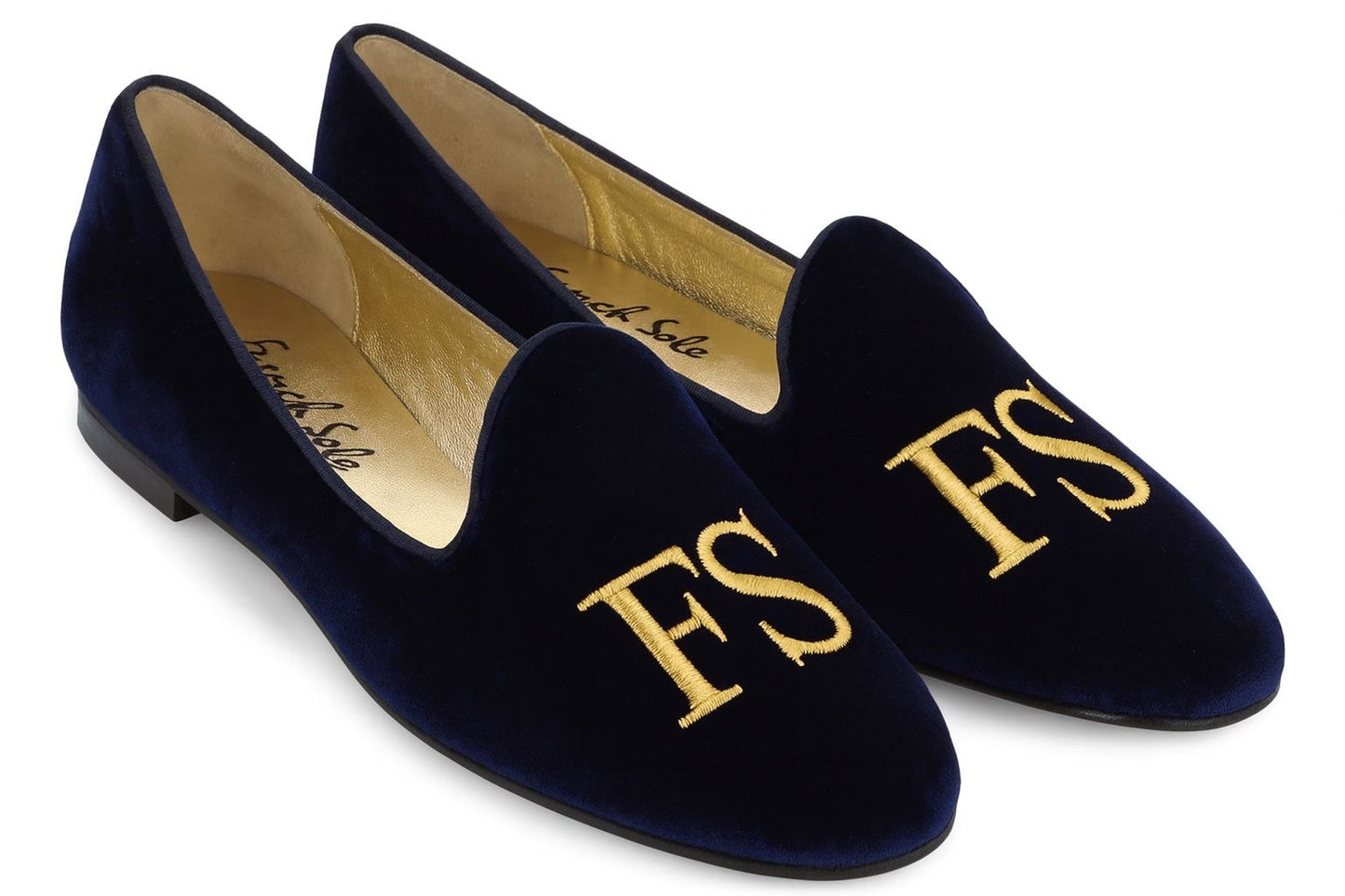 Slipper Navy Velvet/Gold Embroidery